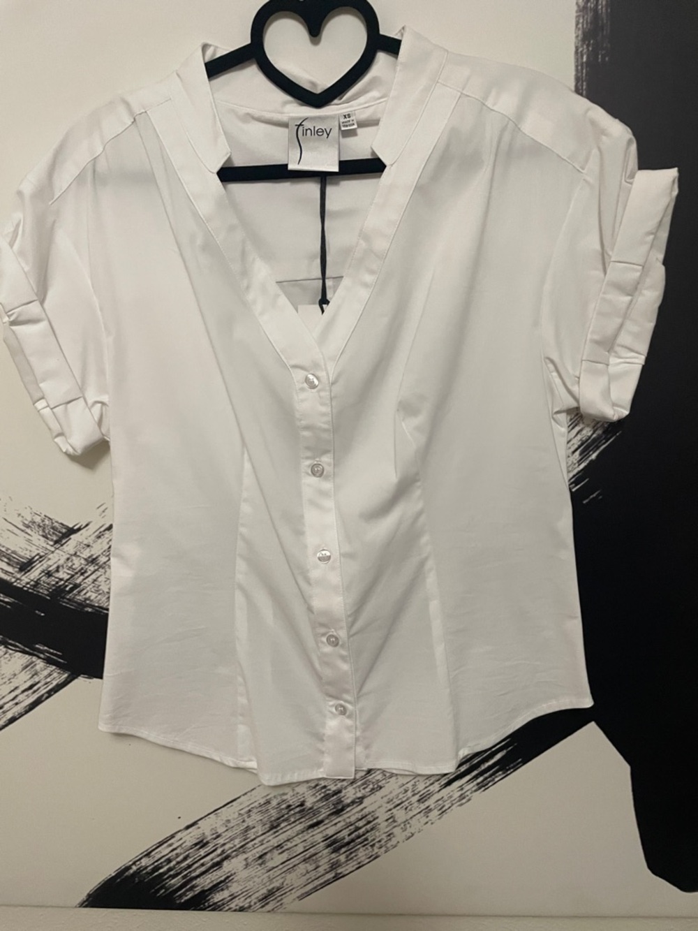 Finley White Short-Sleeve Button Down V-Neck Shirt - Picture 2 of 4